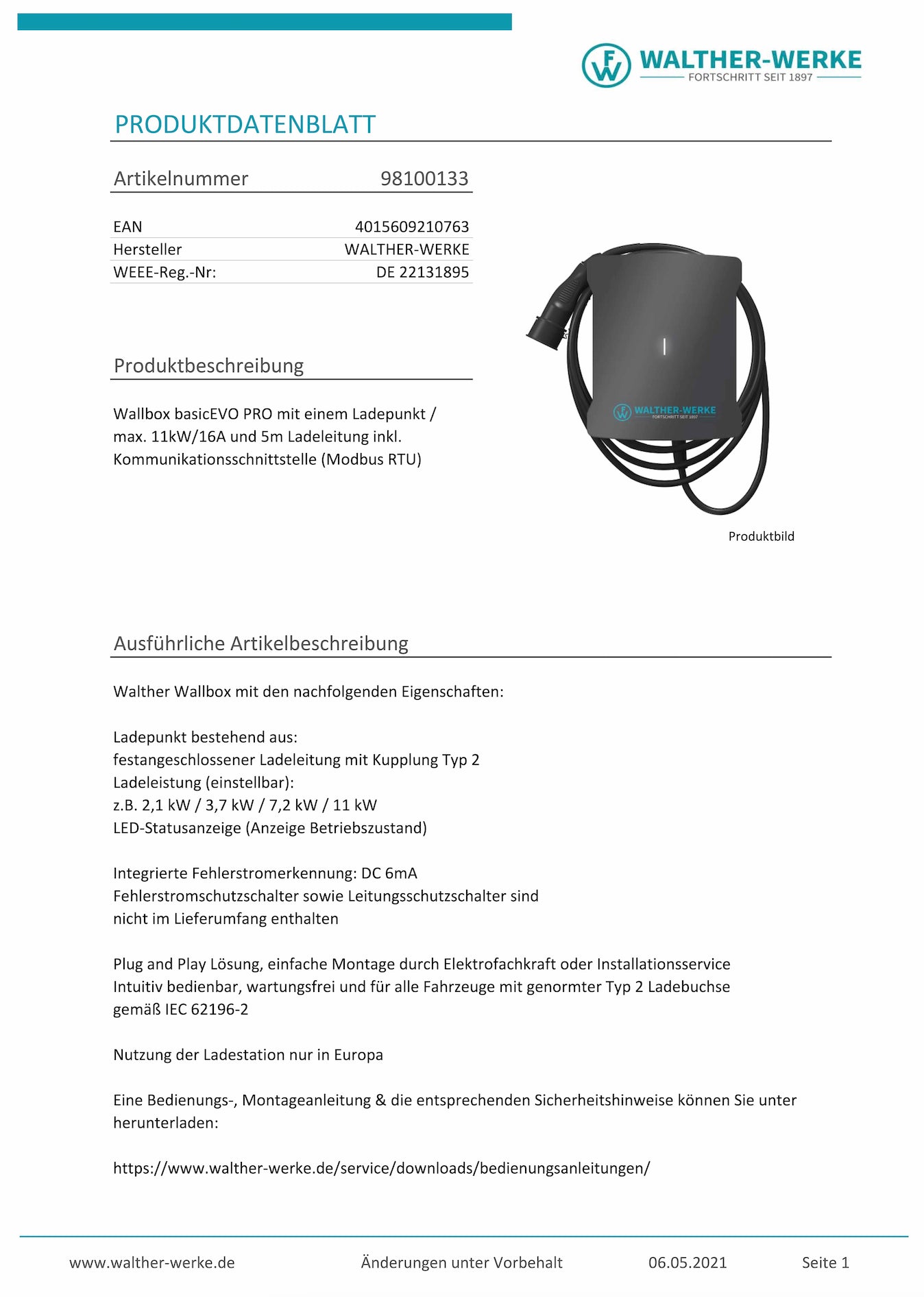 Heidelberg Amperfied Wallbox Energy Control 11 kW - 5m charging cable