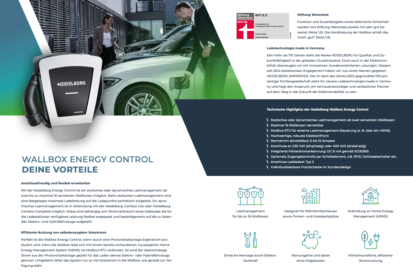 Heidelberg Amperfied Wallbox Energy Control 11 kW - 7,5m Ladekabel