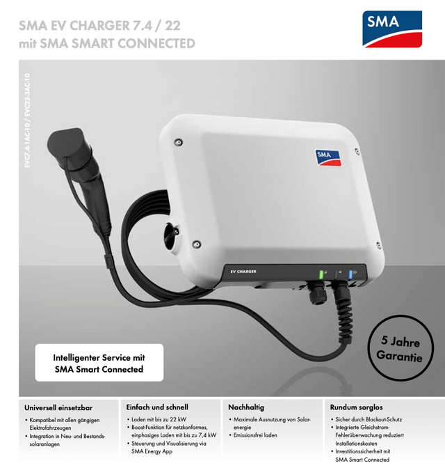 SMA EV Charger 22 kW, Kabel 5 m (EVC22-3AC-10)