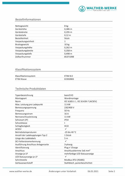 Heidelberg Amperfied Wallbox Energy Control 11 kW inkl. 5m Kabel - WALTHER-WERKE basicEVO PRO EDITION