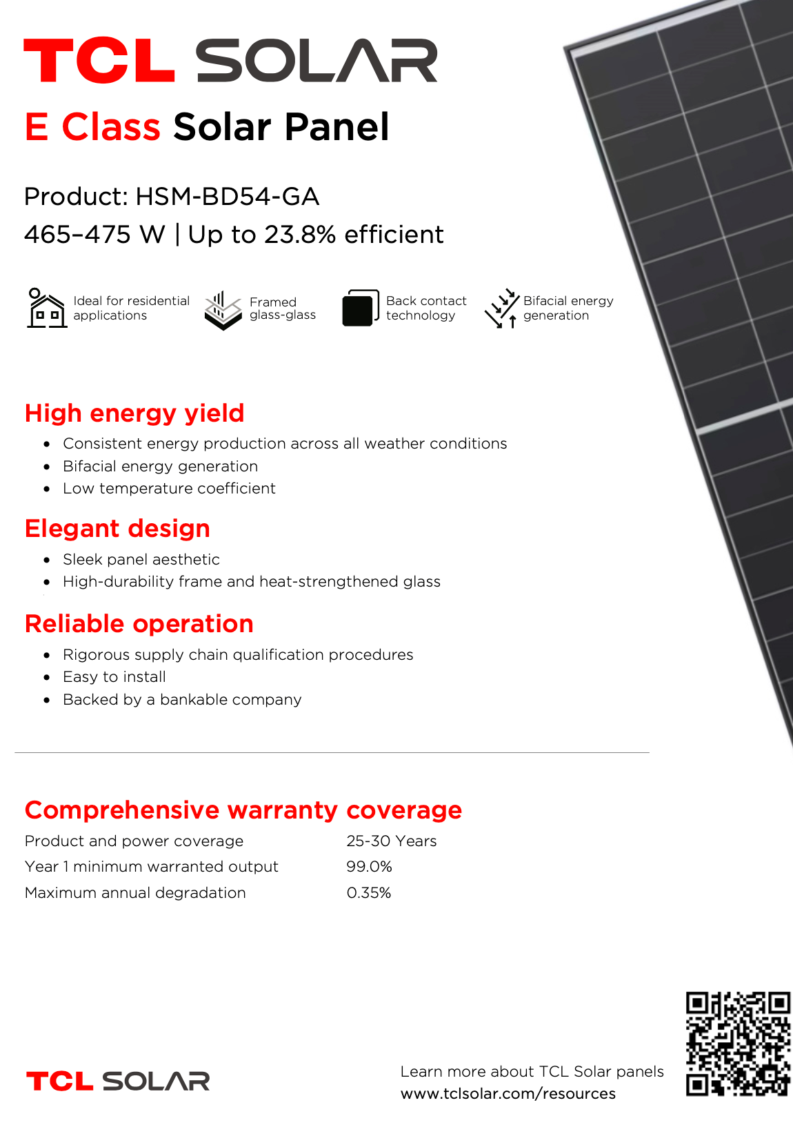 TCL HSM-BD54-GA 465W, Glas/Glas, BackContact, Black Frame, 36 Stück